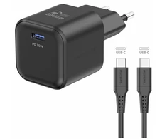 „Swissten“ kelioninis įkroviklis GaN USB-C 35 W PD + duomenų kabelis USB-C - USB-C 1,2 m