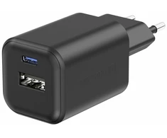 Swissten kelioninis įkroviklis GaN USB-C / PD USB-A / 18W QC / 45W