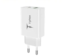 Tinklo įkroviklis T-PHOX SPEEDY USB-C 20W + USB 18W QC 3.0 baltos spalvos