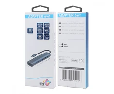 TB Adapteris ŠAKOTUVAS USB C 6w1 - HDMI, USBx3, PD, RJ-45