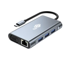 TB USB C šakotuvo adapteris 8w1 HDMIx2 USB VGA RJ45 PD