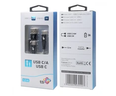 USB kabelis TB USB-A + USB-C - USB-C 1,2 m juodas (AKTBXKUCTOA120B)