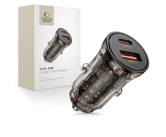 Tech-Protect CC01 30W 2 prievadų USB-A / USB-C automobilinis įkroviklis - Juodas