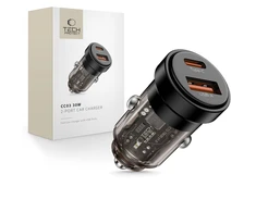 Tech-Protect CC03 30W 2 prievadų USB-A / USB-C automobilinis įkroviklis - Juodas