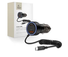 Tech Protect CC05 automobilinis įkroviklis su 2 prievadais, PD60 W, USB-C laidas - Juodas