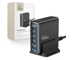 Tech-Protect DC140W-GAN 5 PORT PD140W/QC3.0 įkrovimo stotis - Juodas