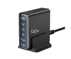Tech-Protect DC140W-GAN 5 PORT PD140W/QC3.0 įkrovimo stotis - Juodas