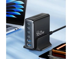 Tech-Protect DC160W-GAN 6-Port stalinis įkroviklis PD 160W / QC3.0 juodos spalvos