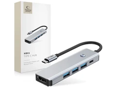 Tech-Protect HB01 HUB Adapteris 5in1 USB-C + USB3.0 + HDMI 4K 60Hz + PD100W - pilka