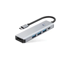 Tech-Protect HB01 HUB Adapteris 5in1 USB-C + USB3.0 + HDMI 4K 60Hz + PD100W - pilka