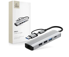Tech-Protect HB03 HUB Adapteris 5in1 USB-C + USB2.0 + USB3.0 + RJ45 - pilka