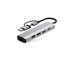 Tech-Protect HB03 HUB Adapteris 5in1 USB-C + USB2.0 + USB3.0 + RJ45 - pilka
