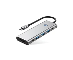Tech-Protect HB04 HUB Adapteris 9in1 USB-C + USB2.0 + USB3.0 + HDMI 4K 60Hz + SD / TF + PD100W + AV3.5 - pilka