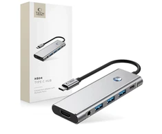 Tech-Protect HB04 HUB Adapteris 9in1 USB-C + USB2.0 + USB3.0 + HDMI 4K 60Hz + SD / TF + PD100W + AV3.5 - pilka