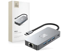 Tech-Protect HB05 HUB 9in1 USB-C + USB2.0 + USB3.0 + HDMI 4K 60HZ + SD / TF + PD100W + RJ45 adapteris - pilka