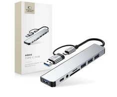 Tech-Protect HB06 HUB Adapteris 8in1 TYPE-C + USB2.0 + USB3.0 + SD/TF + AV3.5 - pilka