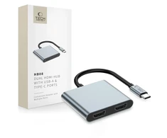 „Tech-Protect HB08 4in1“ USB-C + USB2.0 + 2 x HDMI 4K 60HZ adapteris - pilka