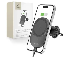 Tech-Protect MM15W-V1 automobilinio telefono laikiklis su MagSafe 15W indukciniu įkrovikliu orlaidei - juodas