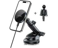 TECH-PROTECT MM15W-V5 MAGNETIC MAGSAFE DASHBOARD &amp; VENT CAR MOUNT WIRELESS CHARGER 15W Juodas/Juodas