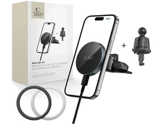 „TECH-PROTECT MM15W-V5“ magnetinis „MagSAFE“ CD grotuvo ir ventiliacijos angos laikiklis automobiliui, belaidis įkroviklis, 15 W, juodas/juodas