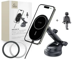 TECH-PROTECT MM15W-V6 MAGNETIC MAGSAFE DASHBOARD &amp; VENT CAR MOUNT WIRELESS CHARGER 15W Juodas/Juodas