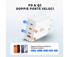 Tech-Protect NC120W-GAN 4-Port laidinis įkroviklis PD 120W / QC3.0 baltos spalvos