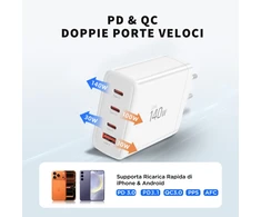 Tech-Protect NC140W-GAN 4-Port laidinis įkroviklis PD 140W / QC3.0 baltos spalvos