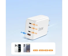 Tech-Protect NC200W-GAN 4-port laidinis įkroviklis PD 200W / QC3.0 baltos spalvos