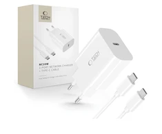 Tech-Protect NC20W PD20W USB-C sieninis įkroviklis su USB-C laidu - baltas