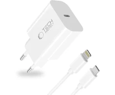 Baseus „Tech-Protect NC20W“ sieninis įkroviklis su 100 cm USB-C / „Lightning“ laidu - Baltas