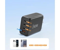 Tech-Protect NC240W-GAN 4-port laidinis įkroviklis PD 240W / QC3.0 juodos spalvos