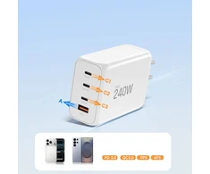 Tech-Protect NC240W-GAN 4-port laidinis įkroviklis PD 240W / QC3.0 baltos spalvos
