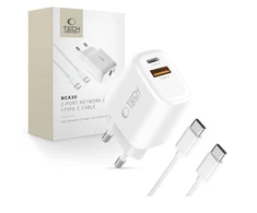 Tech-Protect NCA30 PD 30W QC3.0 USB-A / USB-C sieninis įkroviklis + USB-C / USB-C laidas 100 cm - Baltas