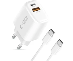 Tech-Protect NCA30 PD 30W QC3.0 USB-A / USB-C sieninis įkroviklis + USB-C / USB-C laidas 100 cm - Baltas