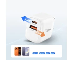 Tech-Protect NCA45W-GAN 2-PORT laidinis įkroviklis PD 45W / QC3.0 + TYPE-C kabelis baltos spalvos