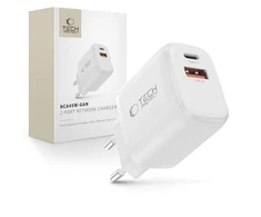 Tech-Protect NCA45W-GAN 2-Port laidinis įkroviklis PD 45W / QC3.0 baltos spalvos