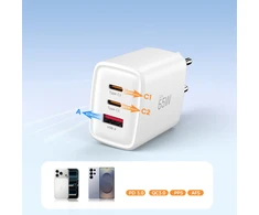 Tech-Protect NCA65W-GAN 3 prievadų tinklo įkroviklis PD 65W / QC3.0 Baltas