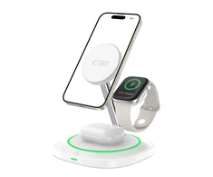 Tech-Protect QI15W-A46 3in1 magnetinis MagSafe indukcinis įkroviklis - Baltas