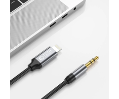 Kabelis 1m Lightning – AUX mini jack 3,5mm Tech-Protect Ultraboost juodos spalvos