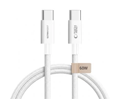 Tech-Protect ULTRABOOST LITE duomenų perdavimo ir įkrovimo kabelis | USB-C į USB-C | PD | 60W | 1,5 m | baltas