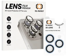 Tel Protect 3D Lens grūdintas stiklas fotoaparatui, skirtas Iphone 18 Pro/18 Pro Max, šviesiai mėlynas (3 vnt. lęšių)