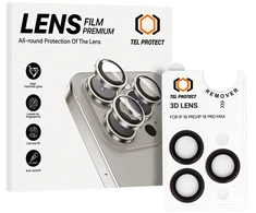 Tel Protect 3D Lens grūdintas stiklas fotoaparatui, skirtas Iphone 18 Pro/18 Pro Max, violetinis (3 vnt. objektyvų)
