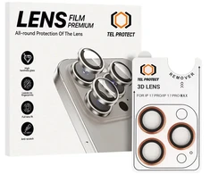 Tempered glass Tel Protect 3D Lens on camera for Iphone 17 Pro/17 Pro Max oranžinis (lens 3 pieces)