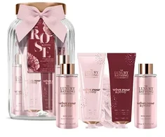The Luxury Bathing Dovanų rinkinys stikliniame indelyje Rožė ir bijūnas 5 vnt.