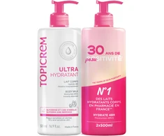 Topicrem „Ultra Hydratant“ drėkinamojo kūno losjono rinkinys, 2 x 500 ml