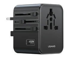 Kelioninis įkroviklis Adapteris USAMS CC308 2xUSB-C 17W 4in1 US/AU/EU/UK juodos spalvos