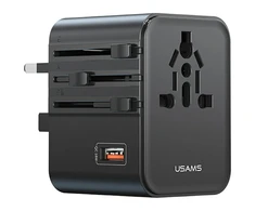 Kelioninis įkroviklis USAMS CC309 2xUSB-C 25W 4in1 US/AU/EU/UK juodos spalvos