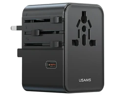 Kelioninis įkroviklis Adapteris USAMS CC310 3xUSB-C 70W 4in1 US/AU/EU/UK juodos spalvos