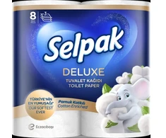Tualetes papīrs SELPAK Deluxe Cotton, 3 slāņi, 15.6m, 130 loksnes, 8 ruļļi