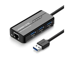 Ugreen 20265 USB-A / RJ45 1000 Mbps HUB 3x USB 3.0 tinklo adapteris - juodas